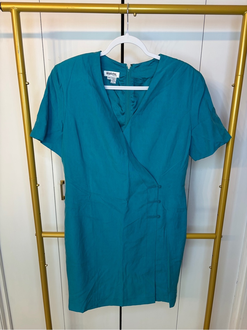 Vintage Teal Short Sleeve Silk Dress